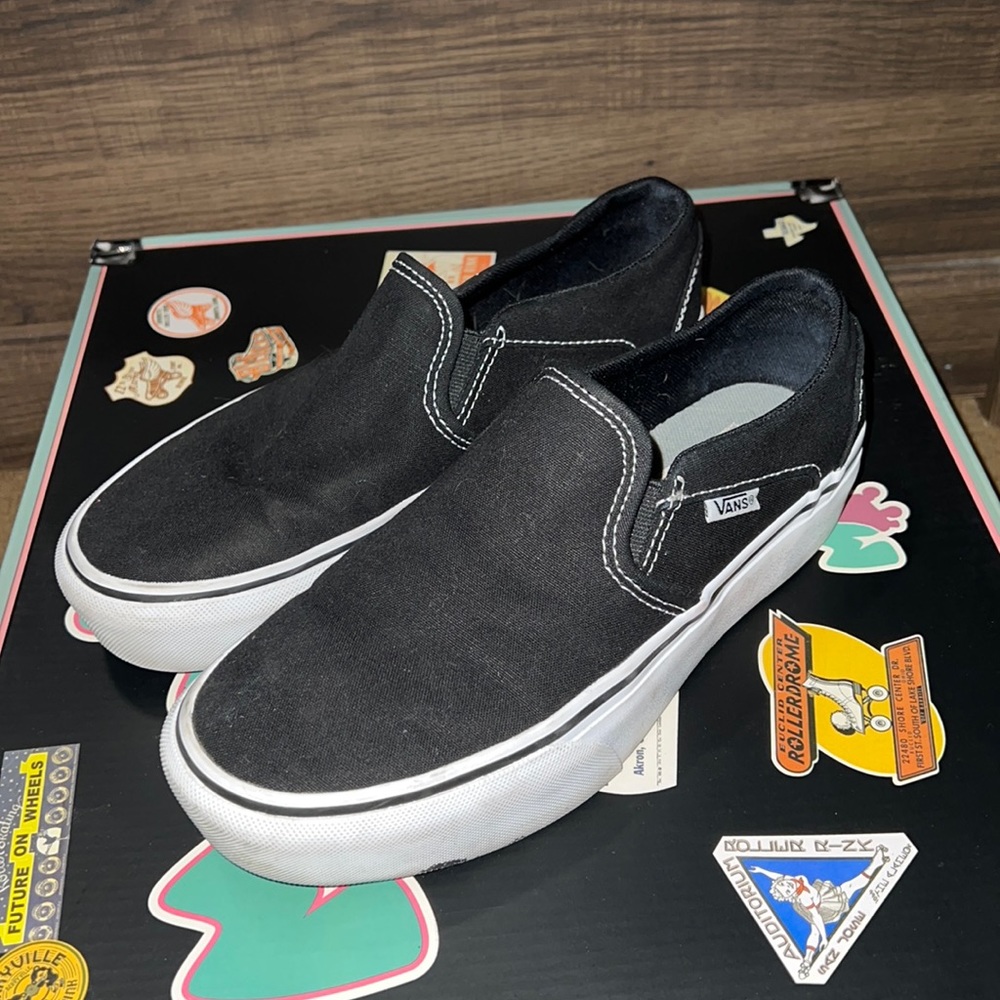 Platform Slip on Black Vans - Womens 7